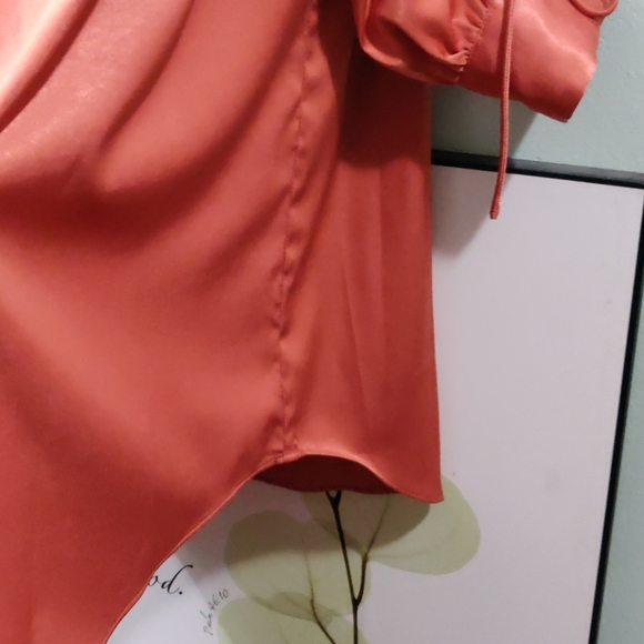 Joan Vass NY Coral satiny collared shirt dress - Picture 4 of 7